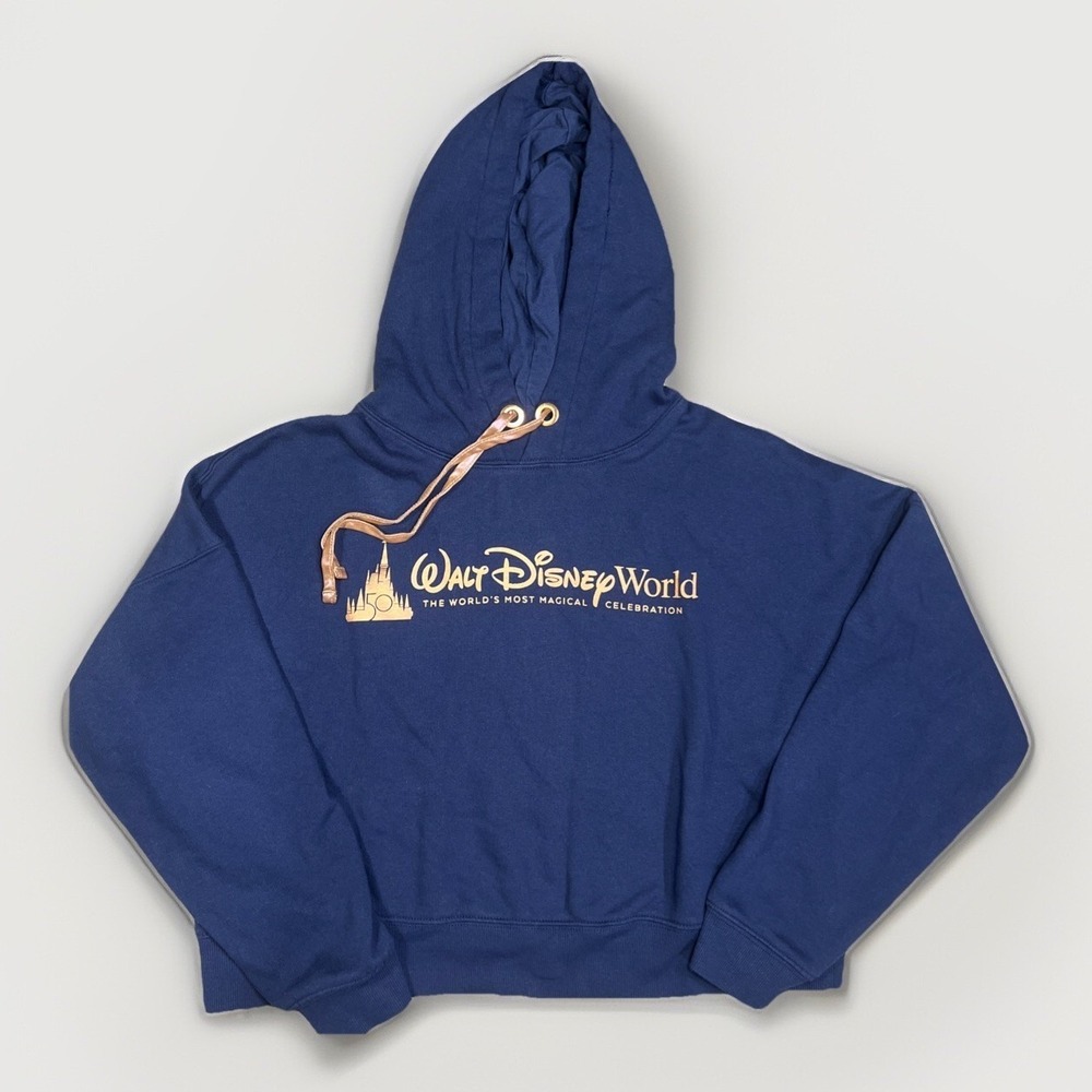 Disney Women's S Hoodie Navy Blue Walt Disney World 50th Anniversary Rose Gold